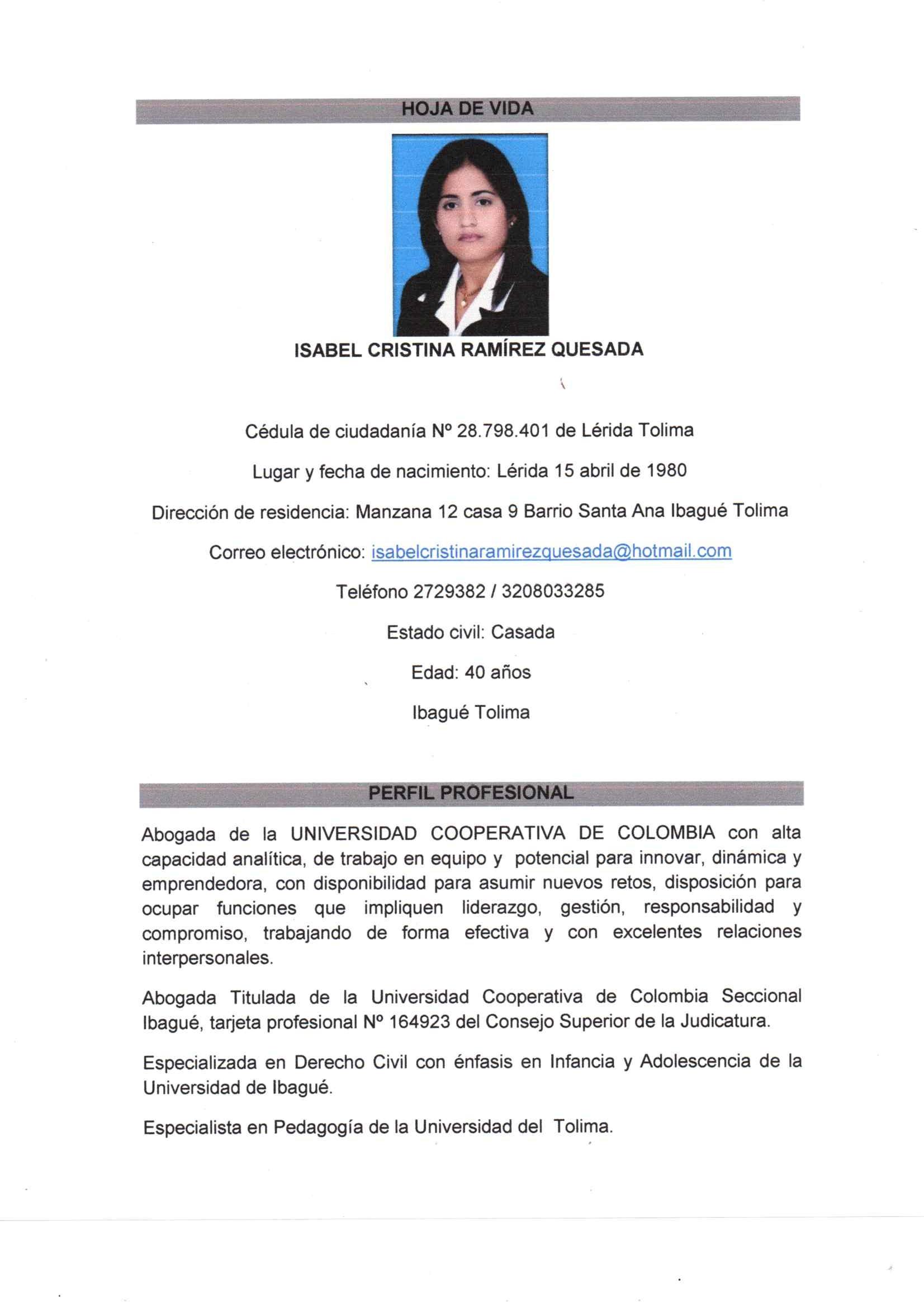 ISABEL CRISTINA RAMÍREZ QUESADA